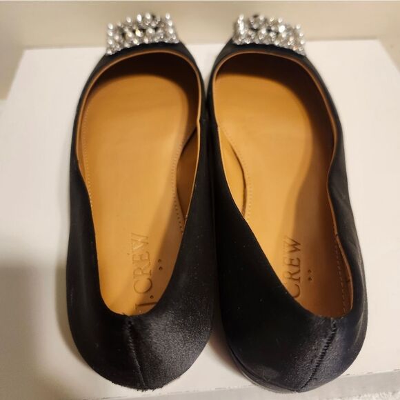 J. Crew Black Satin Pointy Toe Ballet Flats w/Crystal Buckle Detail Sz.6.5 $148 - Picture 7 of 9